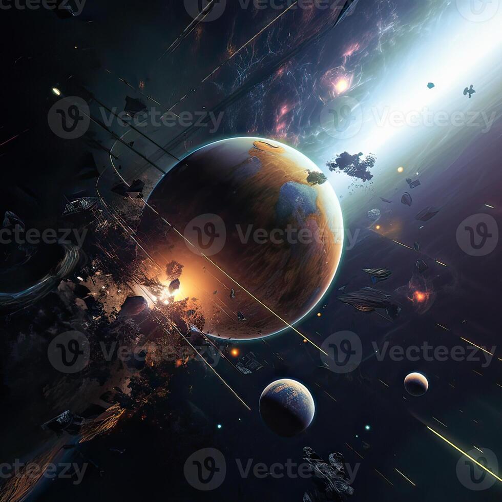 Deep space beauty, planets, stars and galaxies in endless universe. . photo