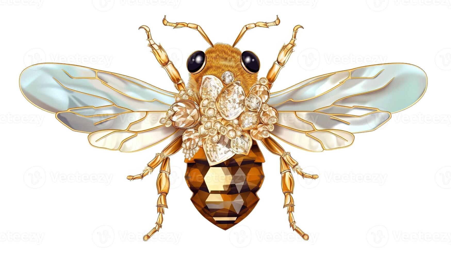 , beautiful honey bee brooch, opal stone and golden color palette isolated on white background. Bijouterie, jewelry close up photo