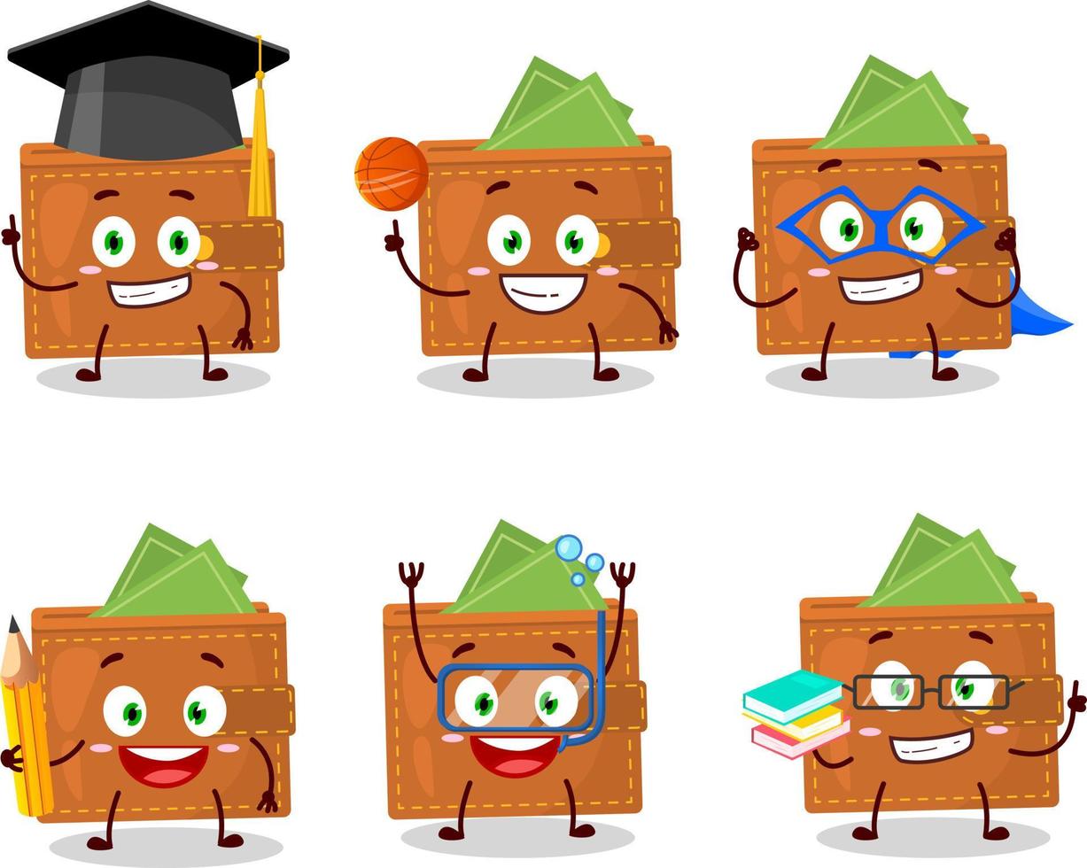 School student of wallet cartoon character with various expressions vector
