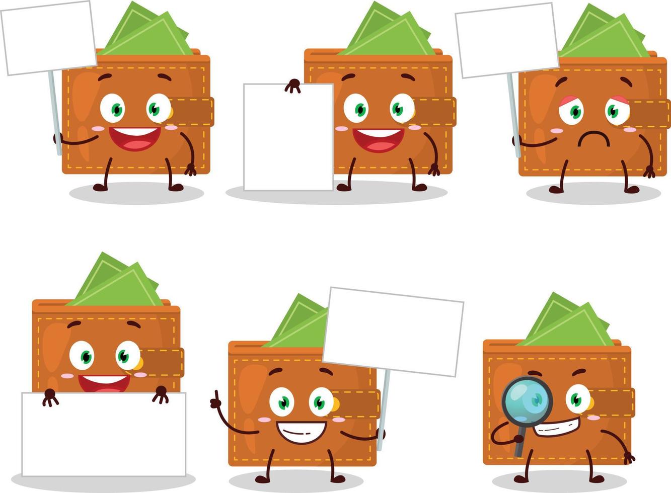 Wallet cartoon in character bring information board vector