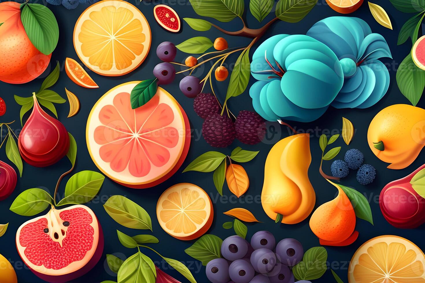 seamless pattern background of colorful fruits and leaves. Illustration design by . photo