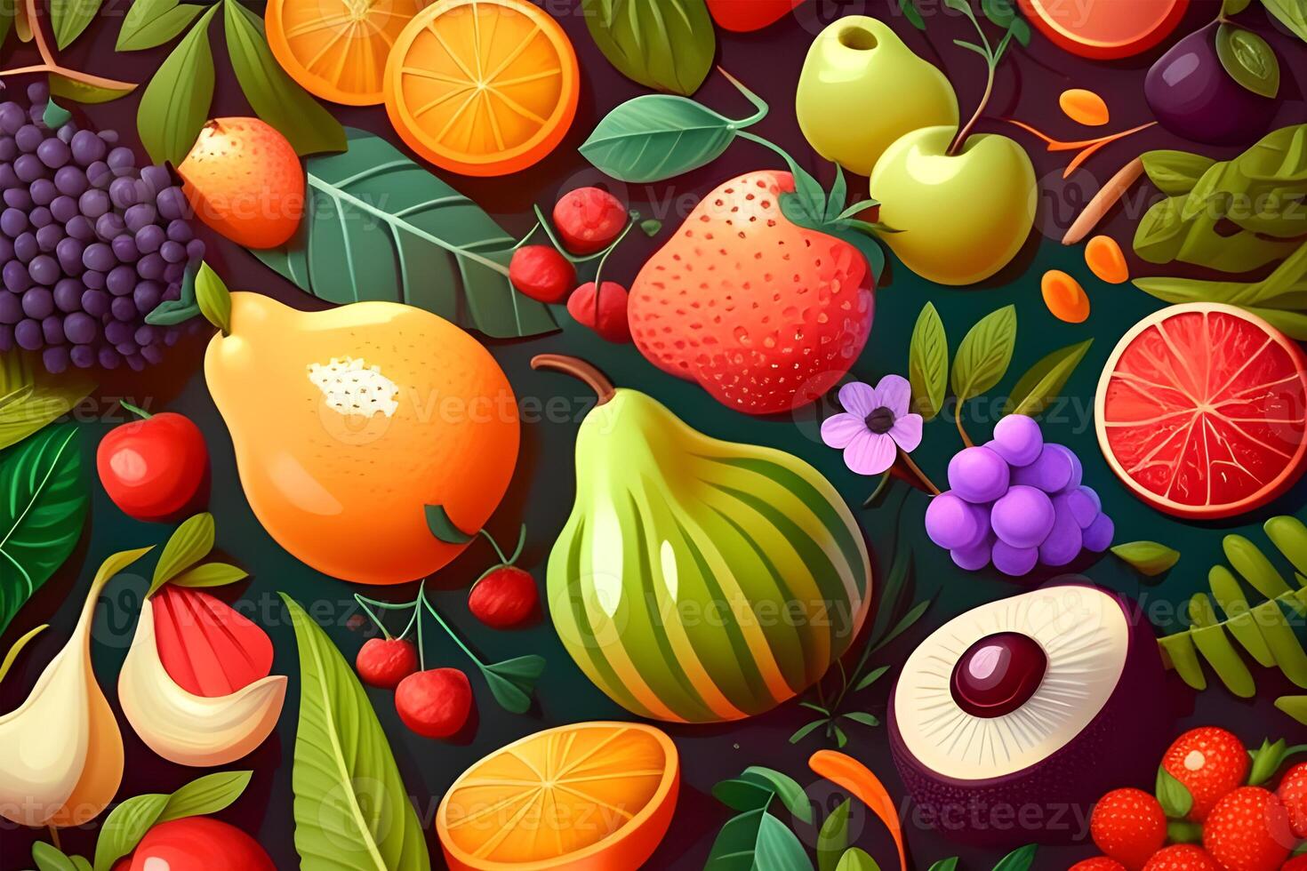 seamless pattern background of colorful fruits and leaves. Illustration design by . photo