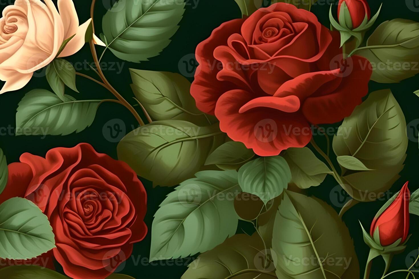 seamless pattern background design with red roses for spring. Illustration design by . photo