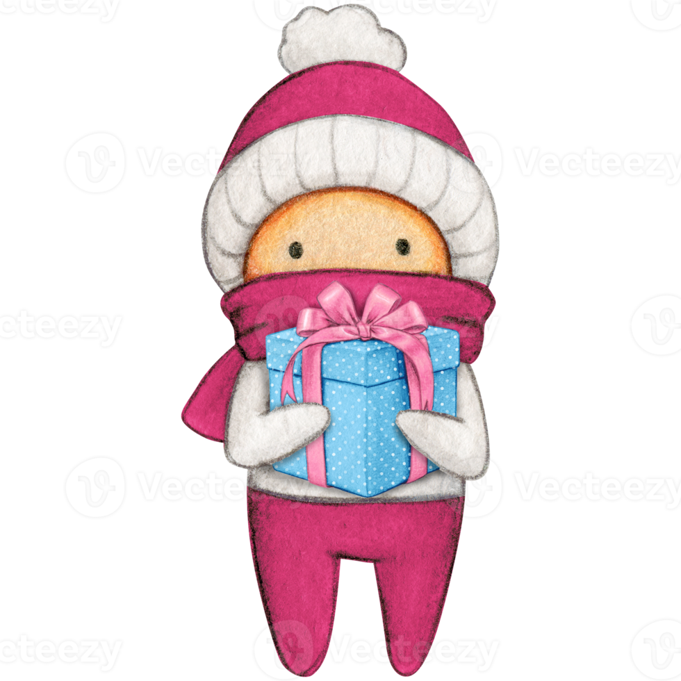 Watercolor hand drawn cute winter character png