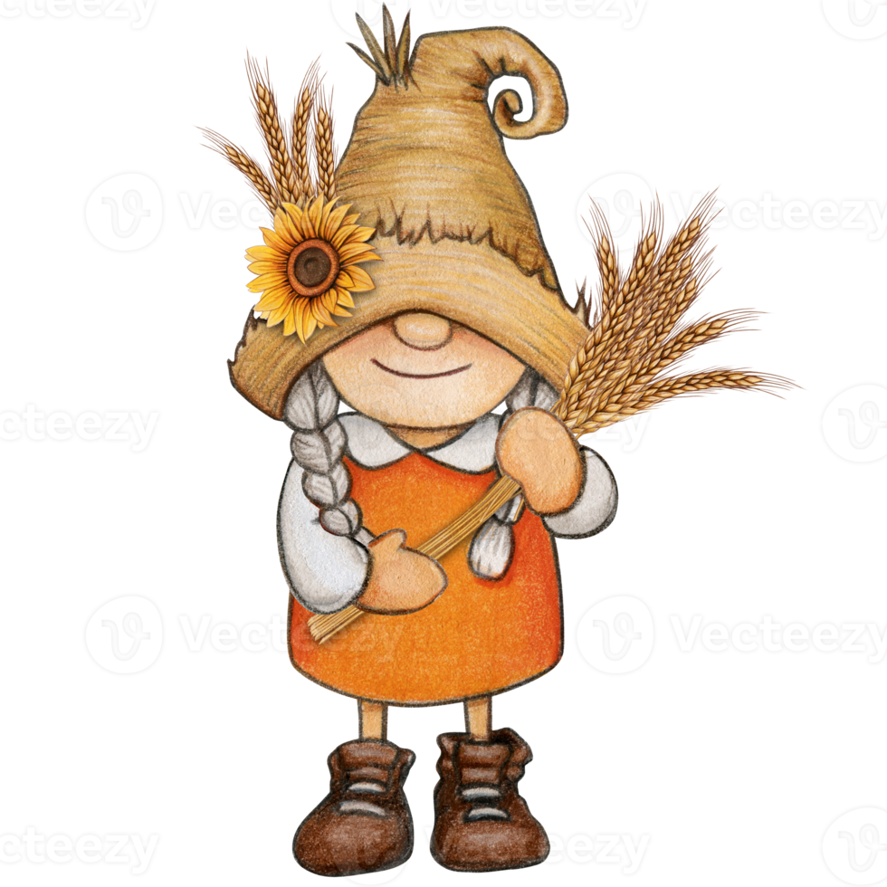 watercolor cute fall season gnome png