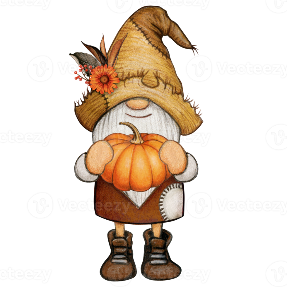 watercolor cute fall season gnome png