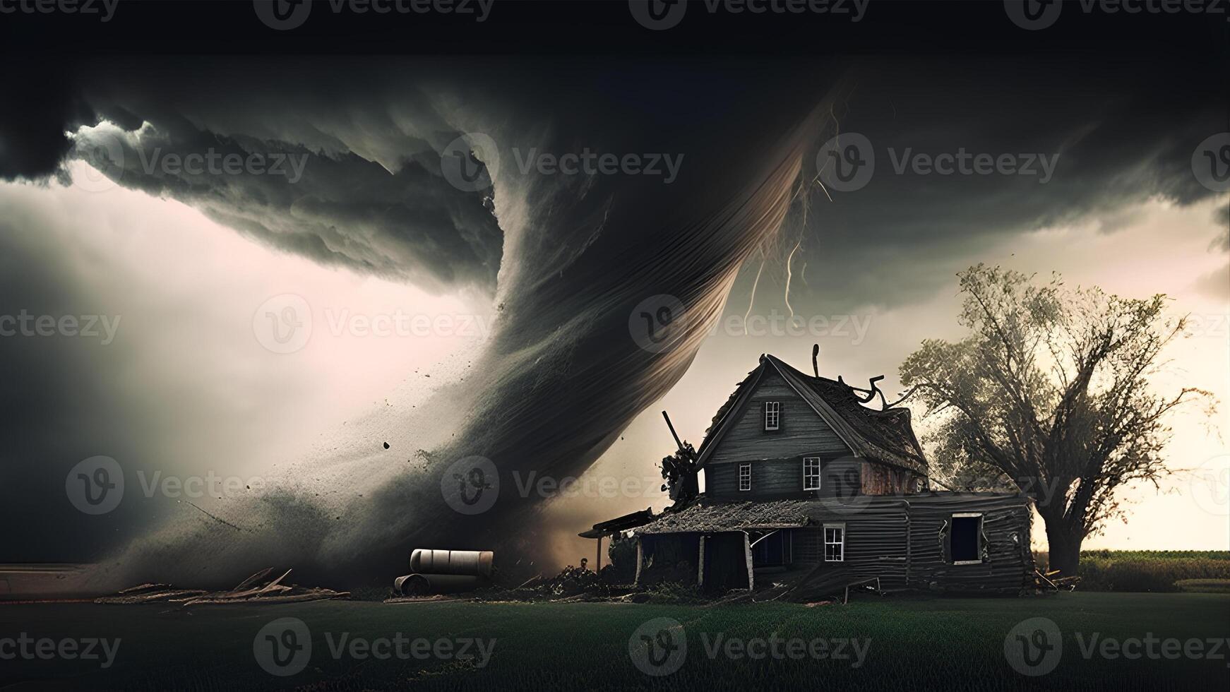 Rampaging Tornado storm clouds over the city illustration design. . photo