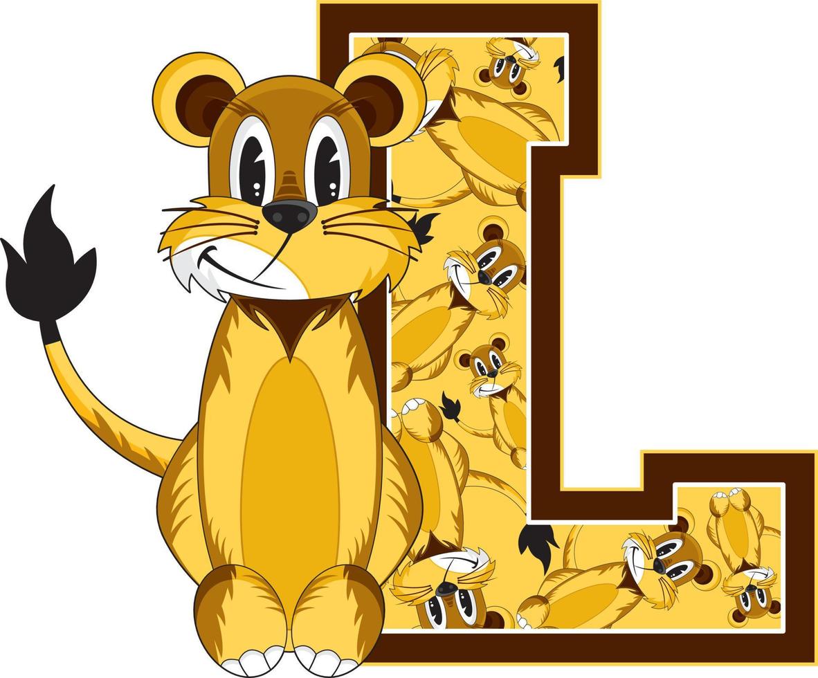 l es para leona - animales y naturaleza alfabeto aprendizaje educativo ilustración vector