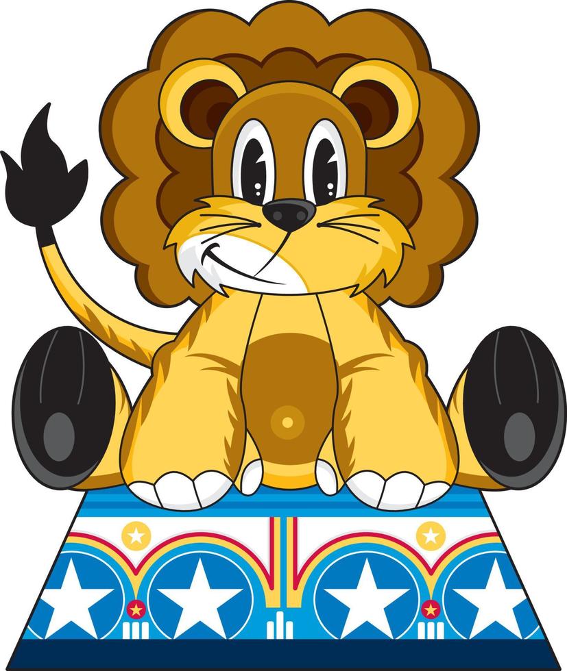 linda dibujos animados león en circo podio - Rey de el selva personaje vector