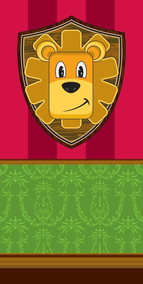 Cute Cartoon Lion on Trophy Mount - King of the Jungle Character vector