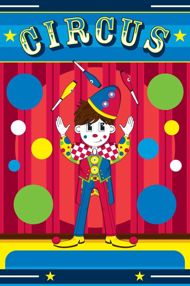 linda dibujos animados malabares grande parte superior circo payaso vector