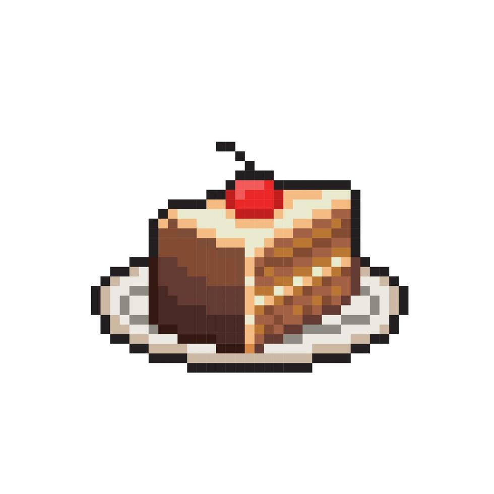piece of chocolate cake in pixel art style vector