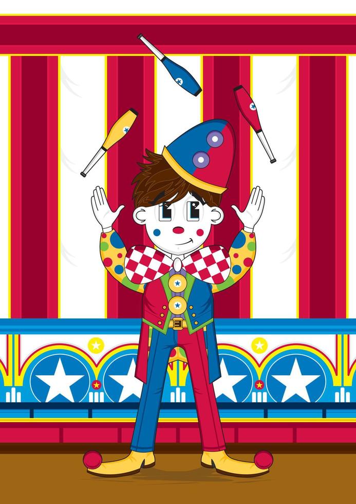 linda dibujos animados malabares grande parte superior circo payaso vector