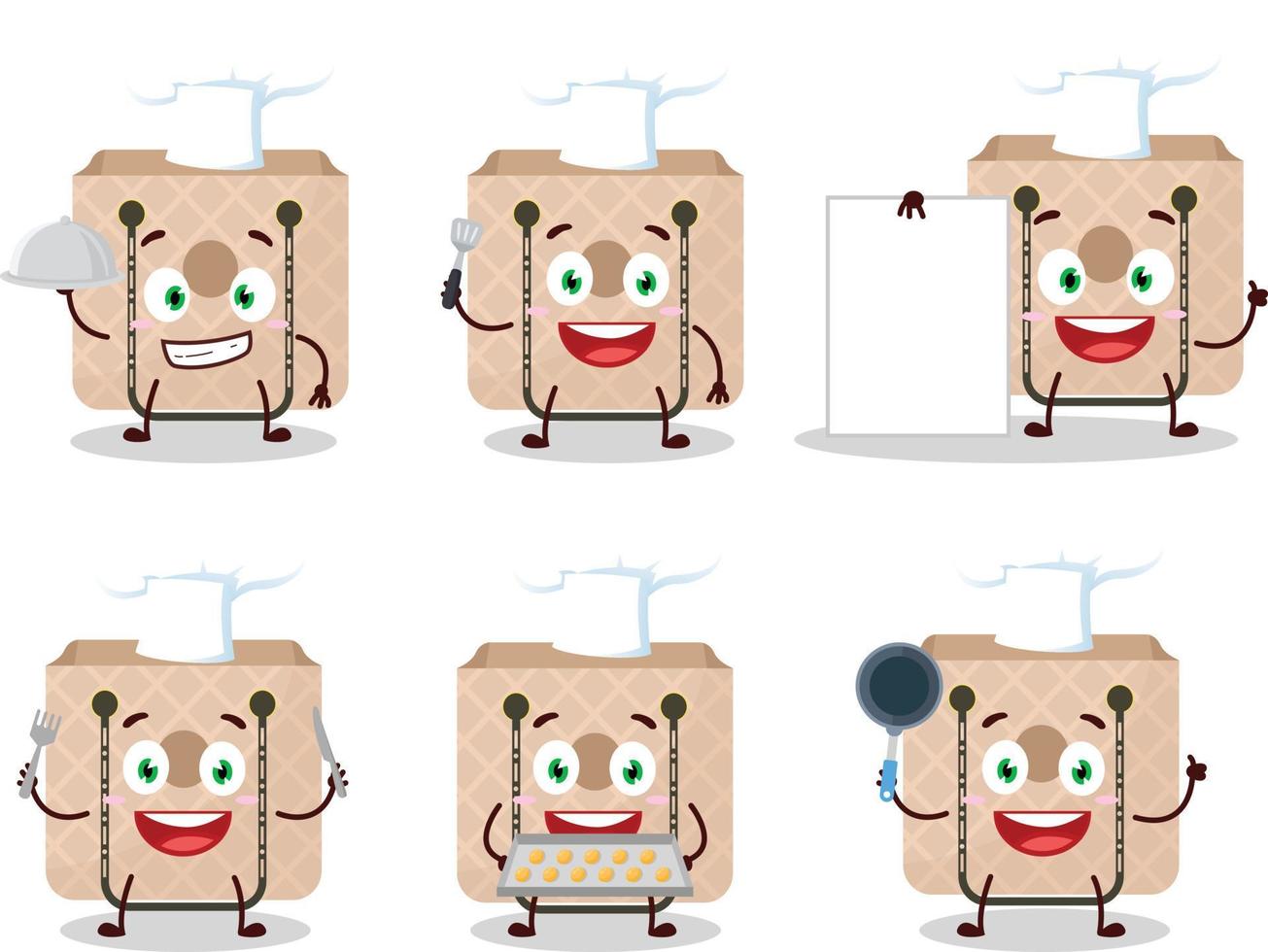 Cartoon character of women sling bag with various chef emoticons vector