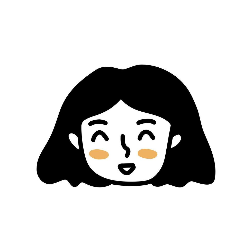 Happy smile girl. Black and white vector