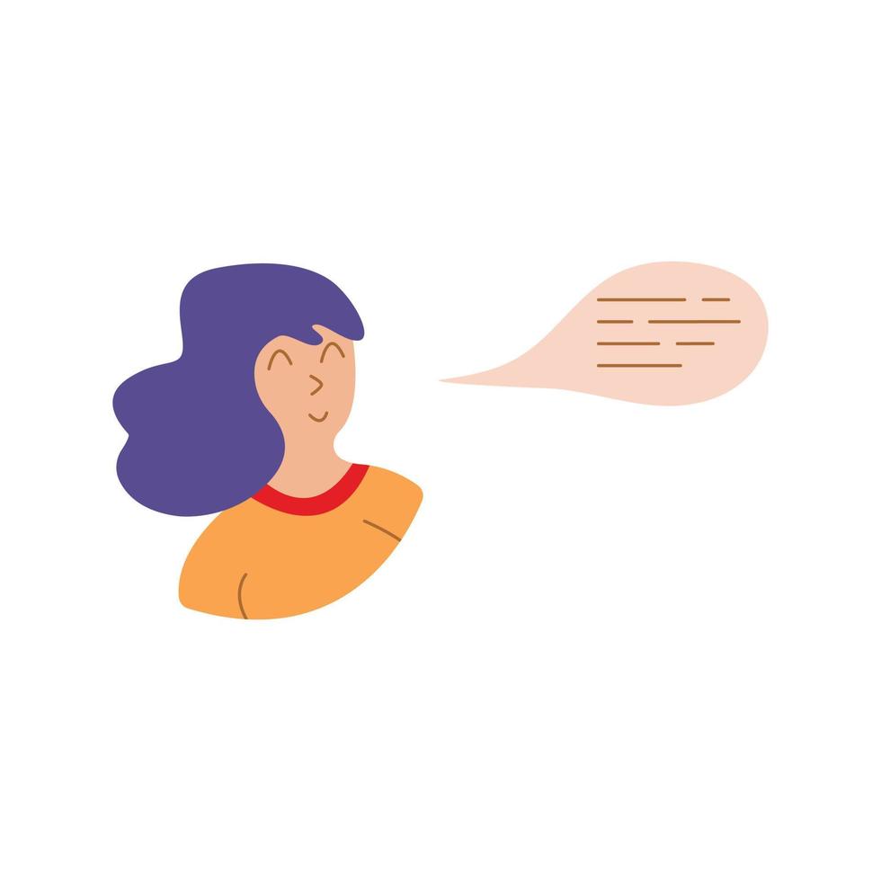 Girl with Speech Bubble. Thoughts in a head, chatting vector hand drawn