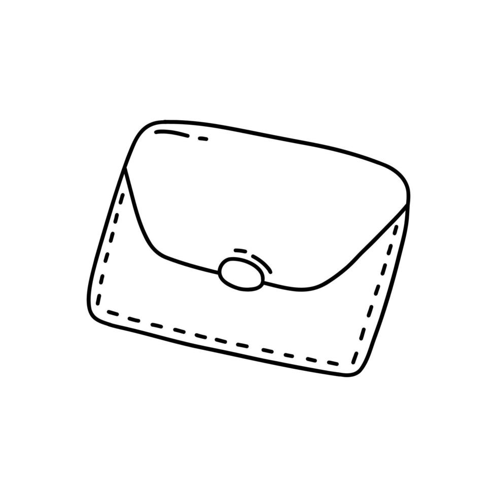 Wallet with cash. Doodle vector black and white