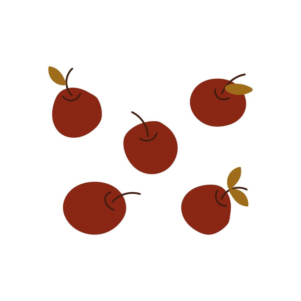 rojo maduro manzanas cosecha vitamina frutas dibujos animados estilo vector