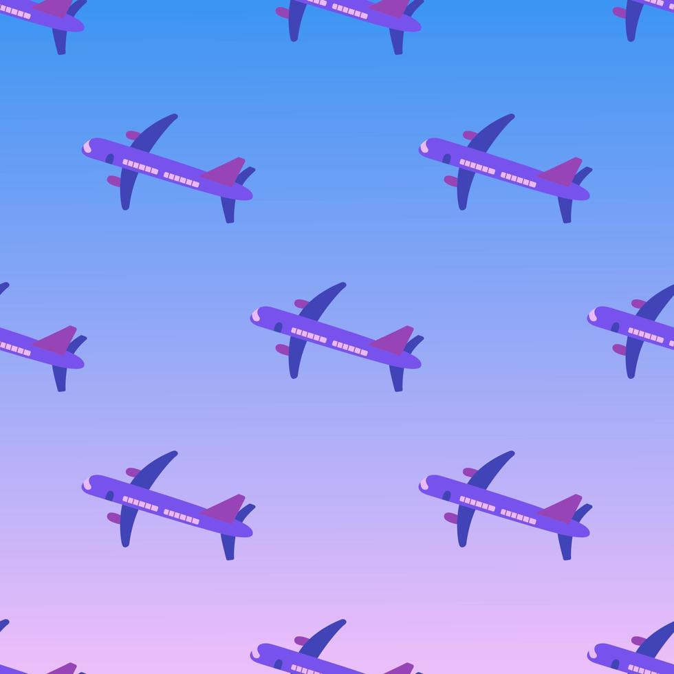 Seamless pattern. Passenger plane flying in the sky. Vector