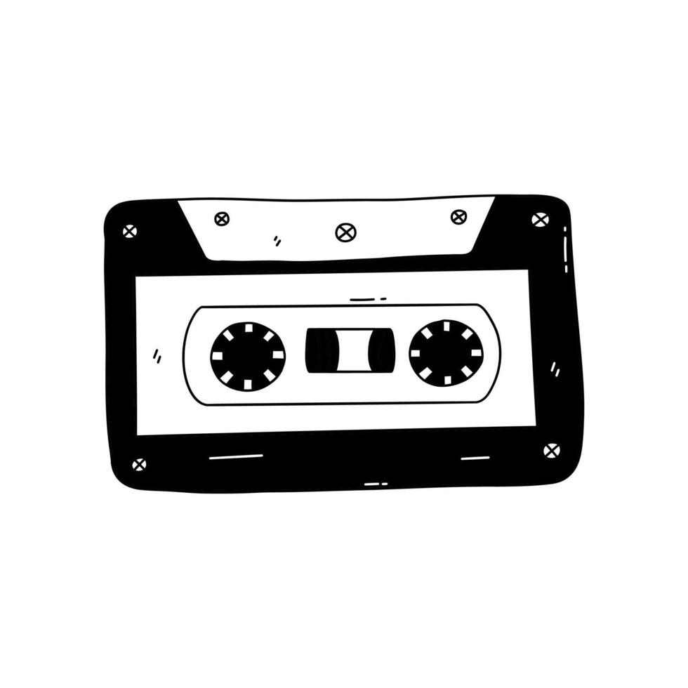 Retro cassette tape for audio player. Vector doodle