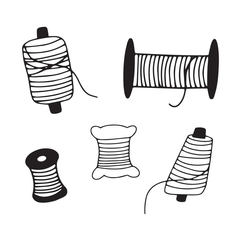 Set of spools of thread for sewing. Doodle vector