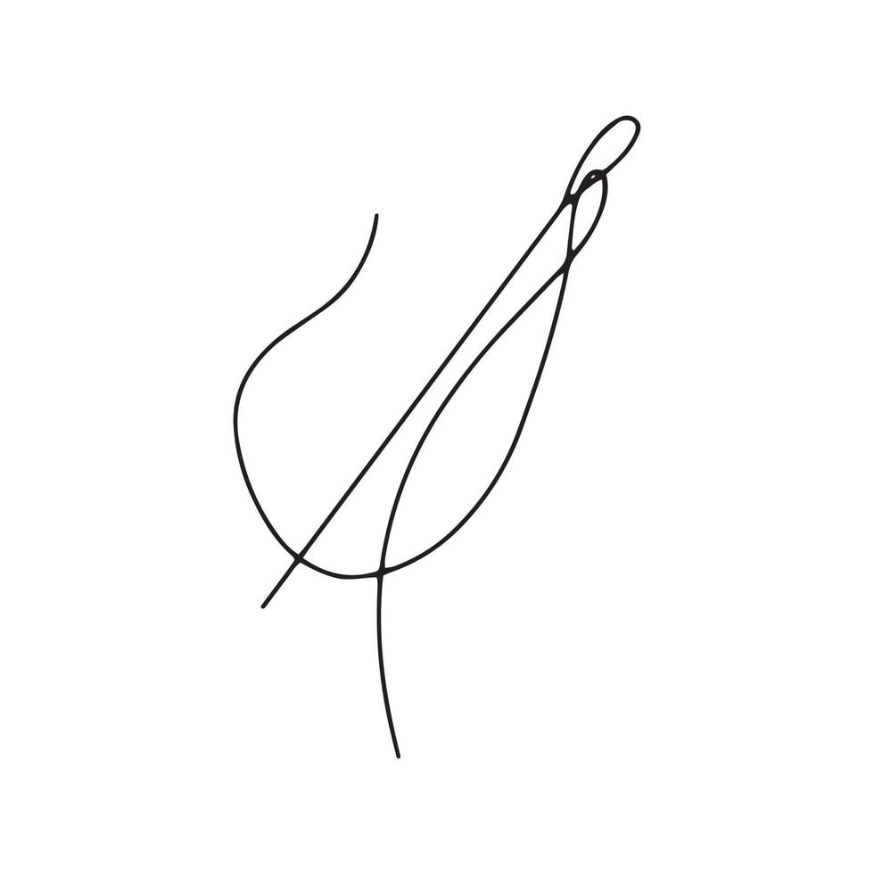 Needle and thread. Black and white vector doodle