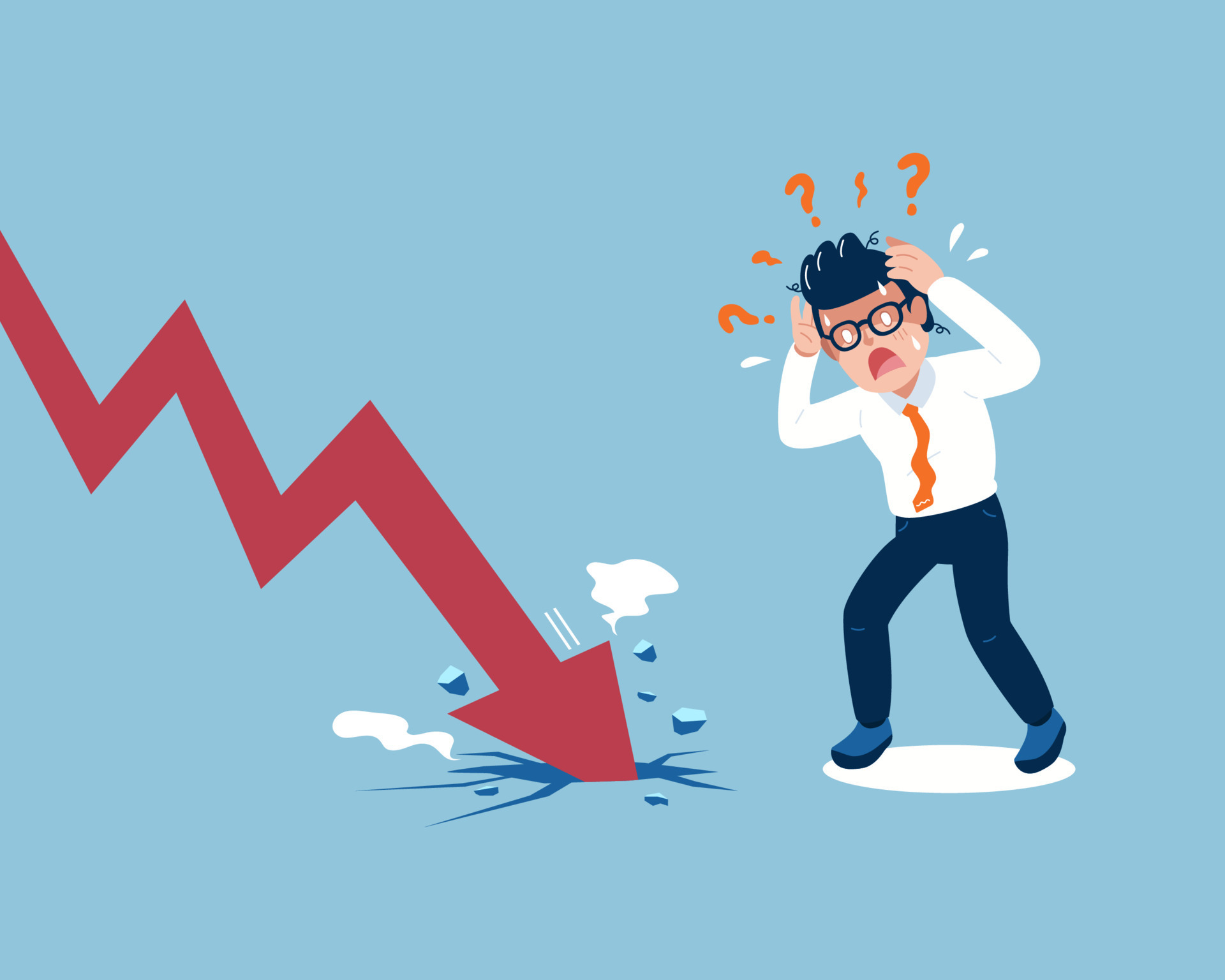 Vector illustration cartoon businessman with stock market red arrow going  down 22148744 Vector Art at Vecteezy