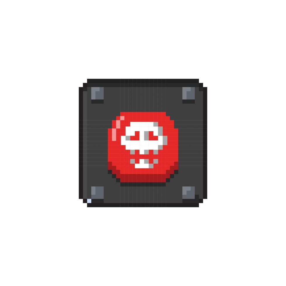 skull red button in pixel art style vector