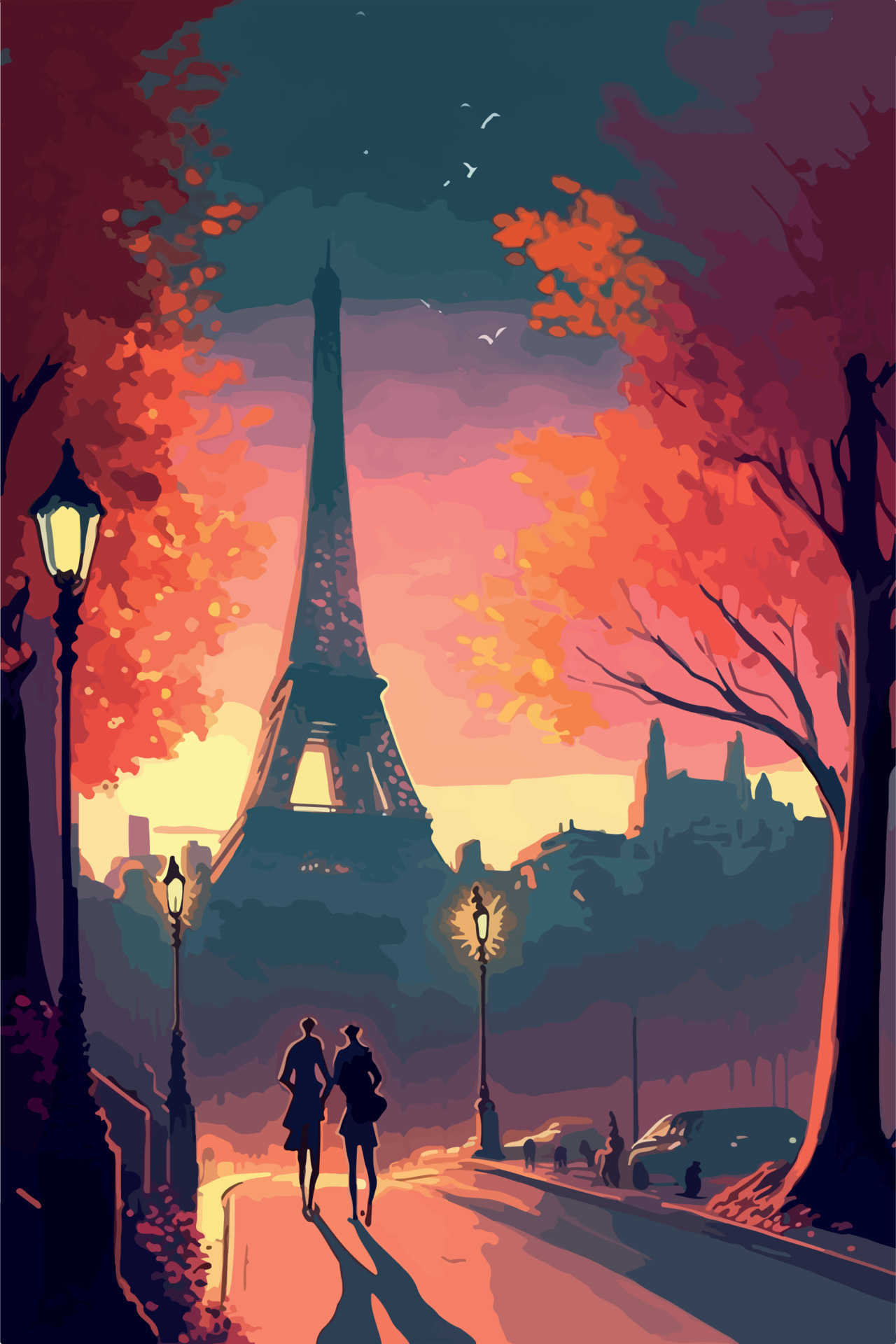 Paris city of love. Romantic poster of france capital. Vector art