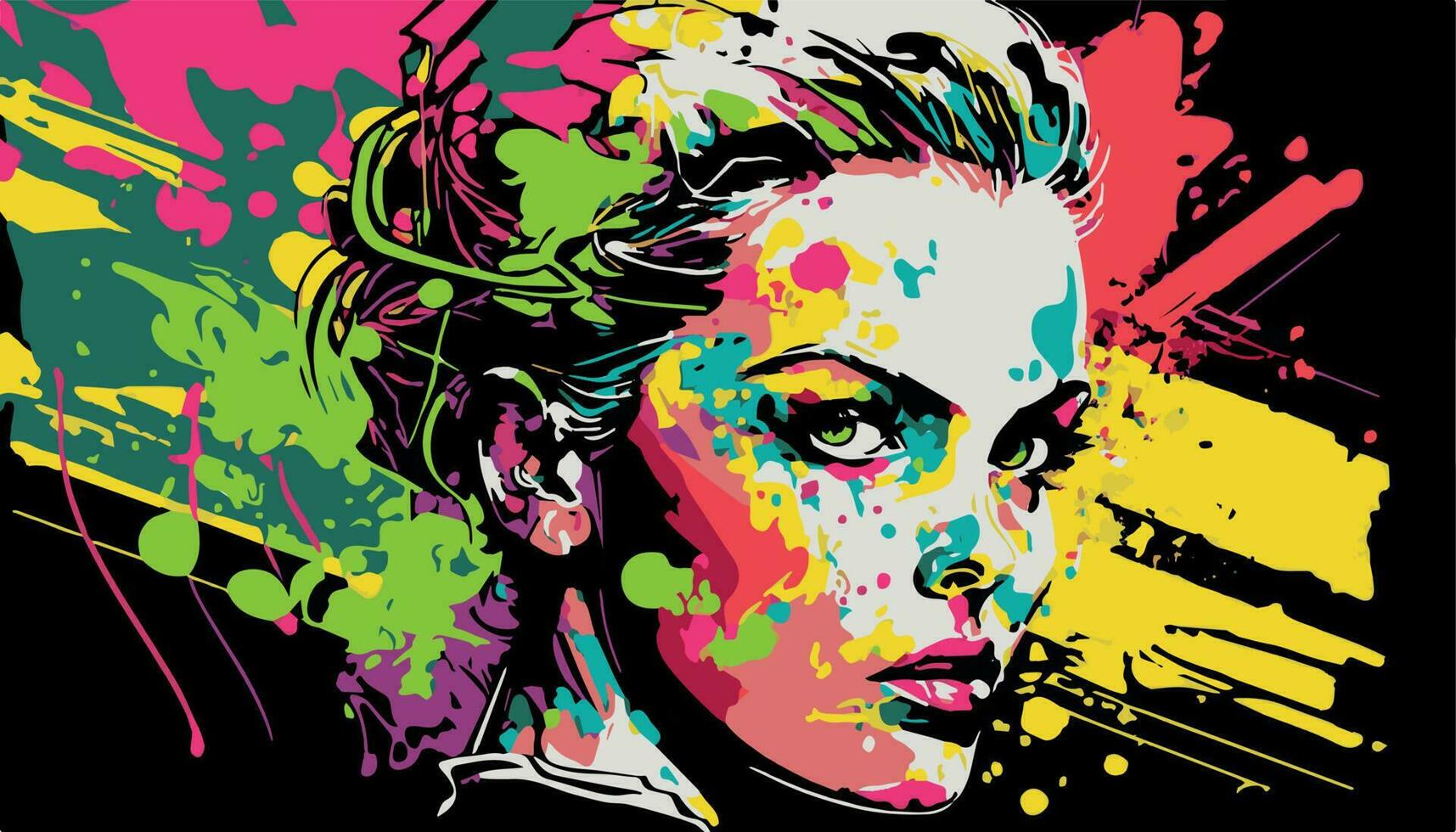 Woman, graffiti street art fashion. Vector graphic, beautiful, strong, lady spray painted. Paint