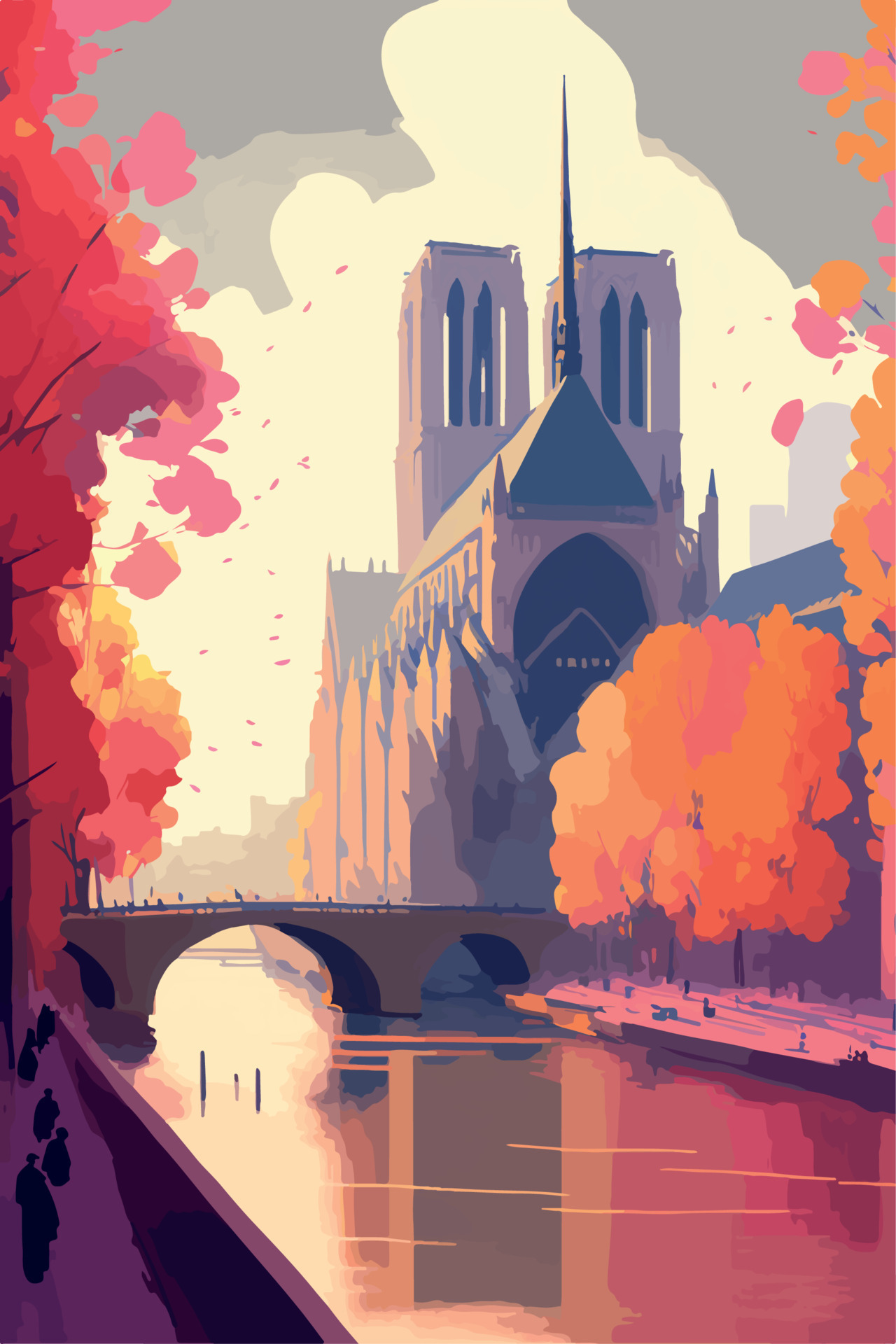 Paris city of love. Romantic poster of france capital. Vector art