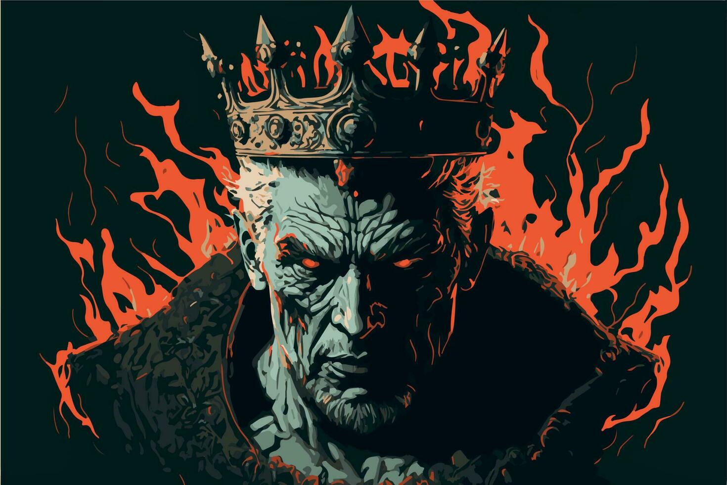 Mad king. Vector illustration of angry evil ruler. Fantasy drawing of medieval kingdom.