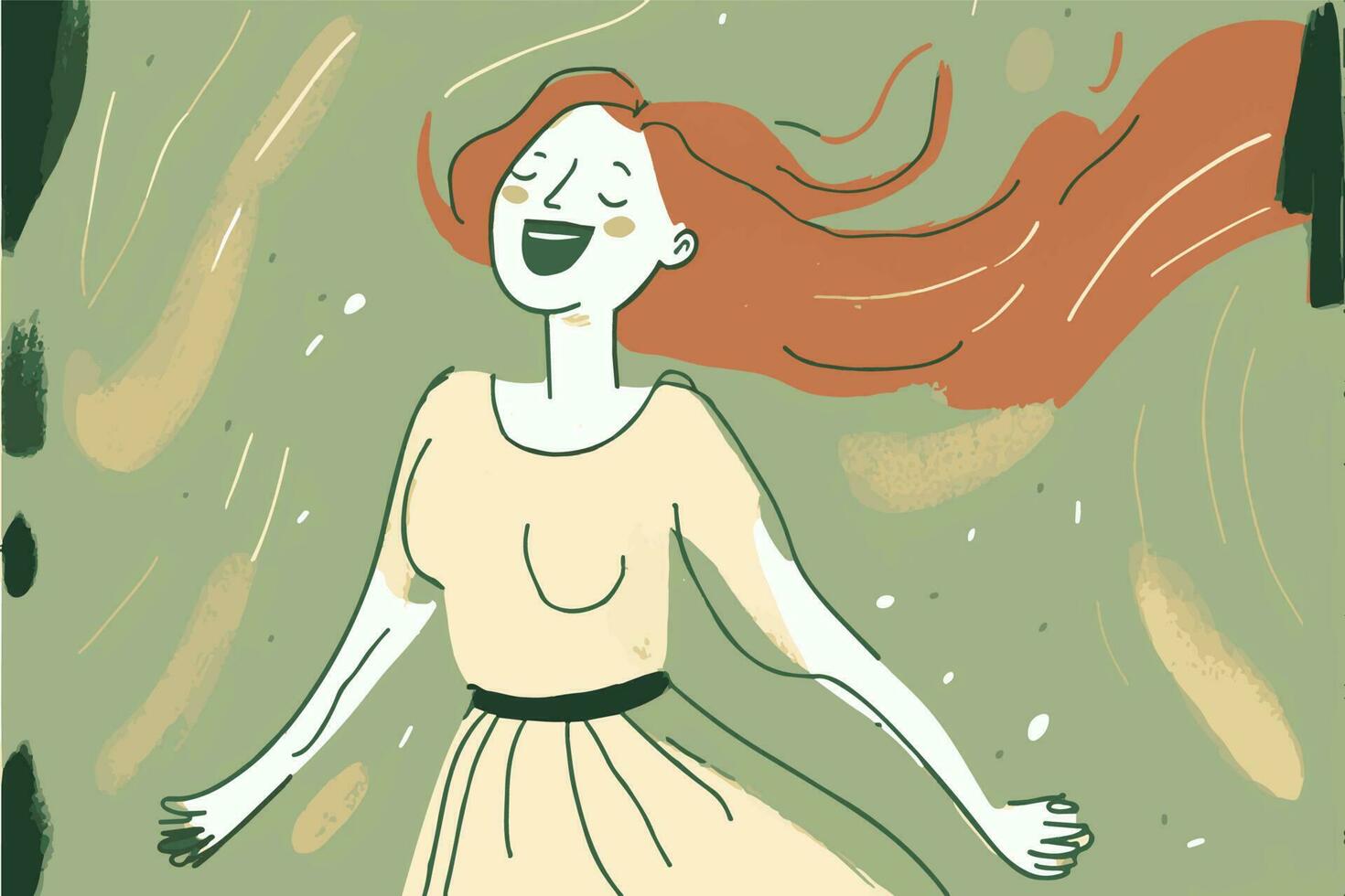 Happy woman. Young lady laughing. Cheerful vector illustration of