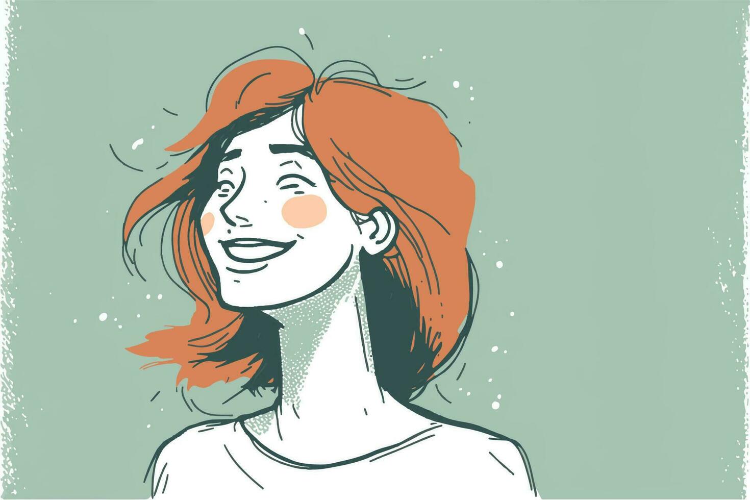 Happy woman. Young lady laughing. Cheerful vector illustration of
