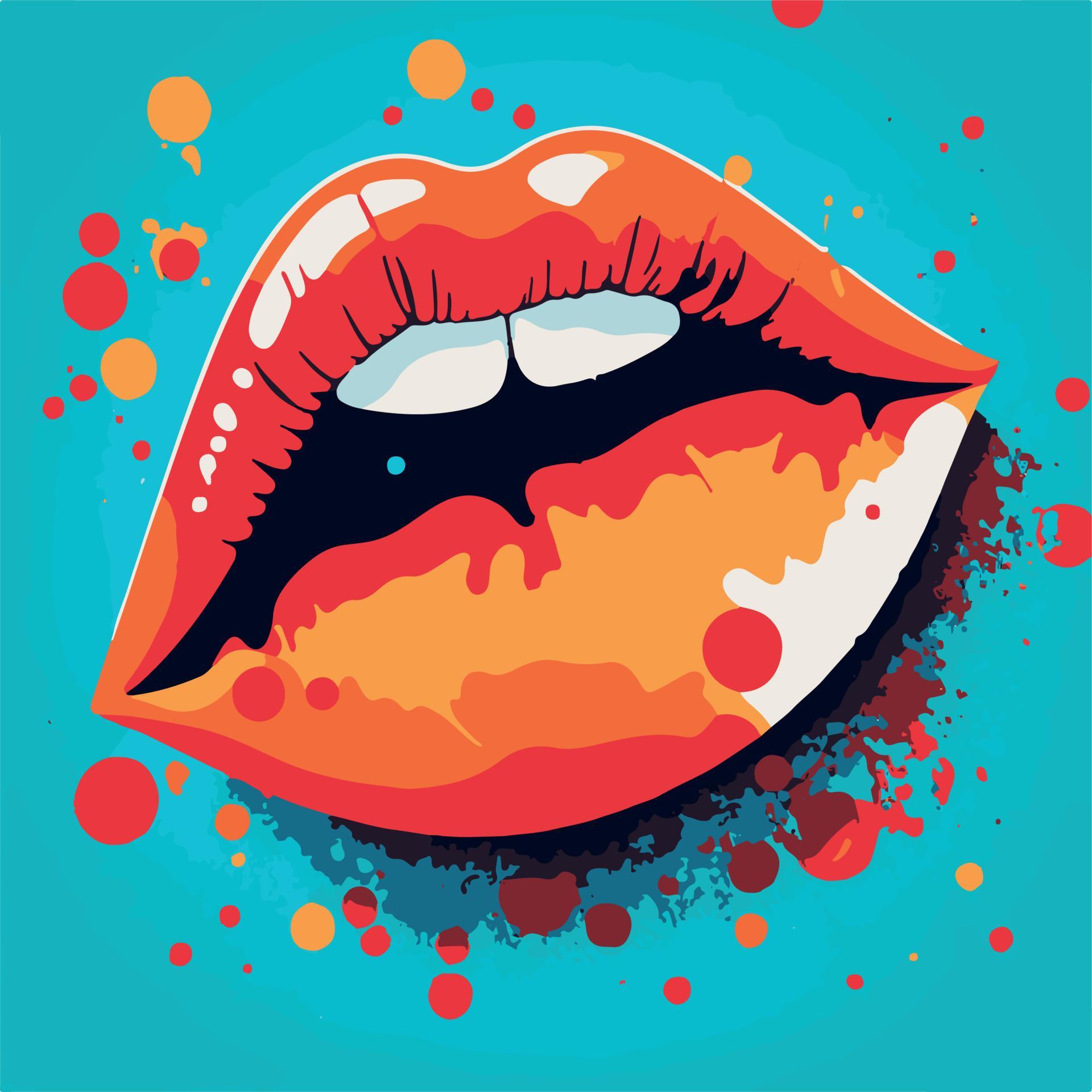 Lips Pop Art Sensual Mouth Fashion Poster Modern Vector Art Design Of Beautiful Woman Lips