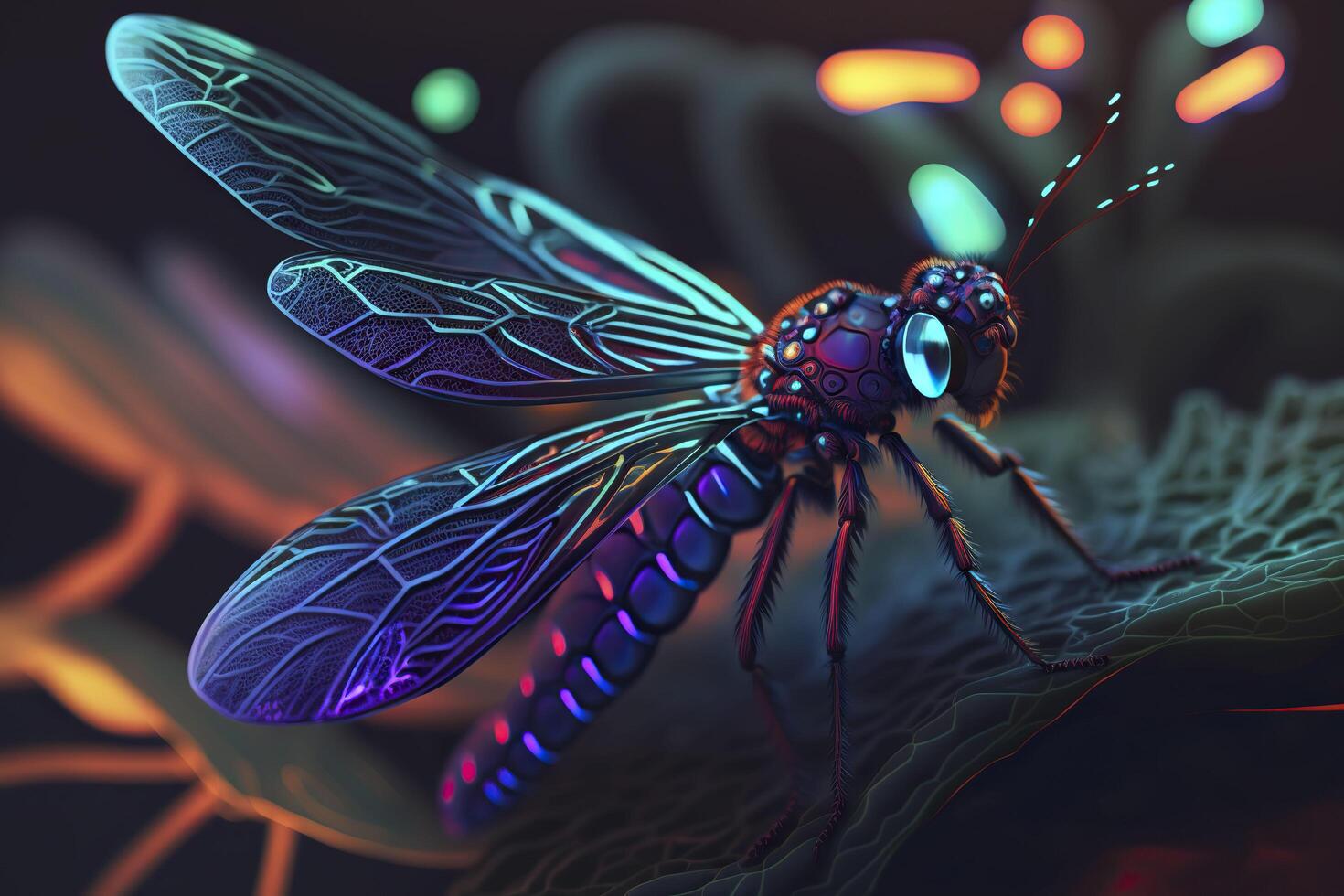 Dragonfly in neon colors. . photo