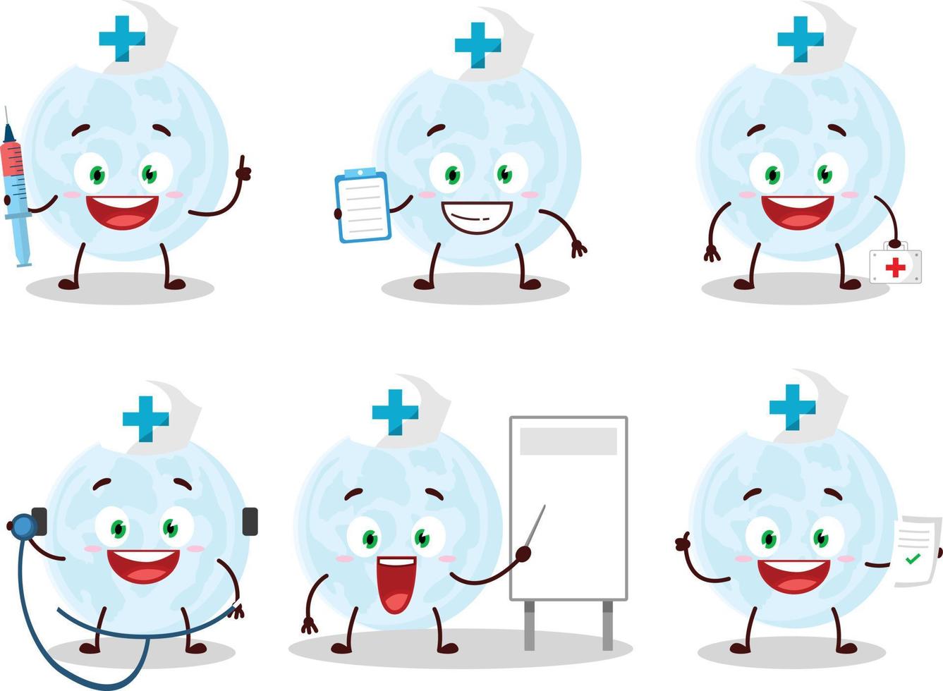 médico profesión emoticon con azul Luna dibujos animados personaje vector