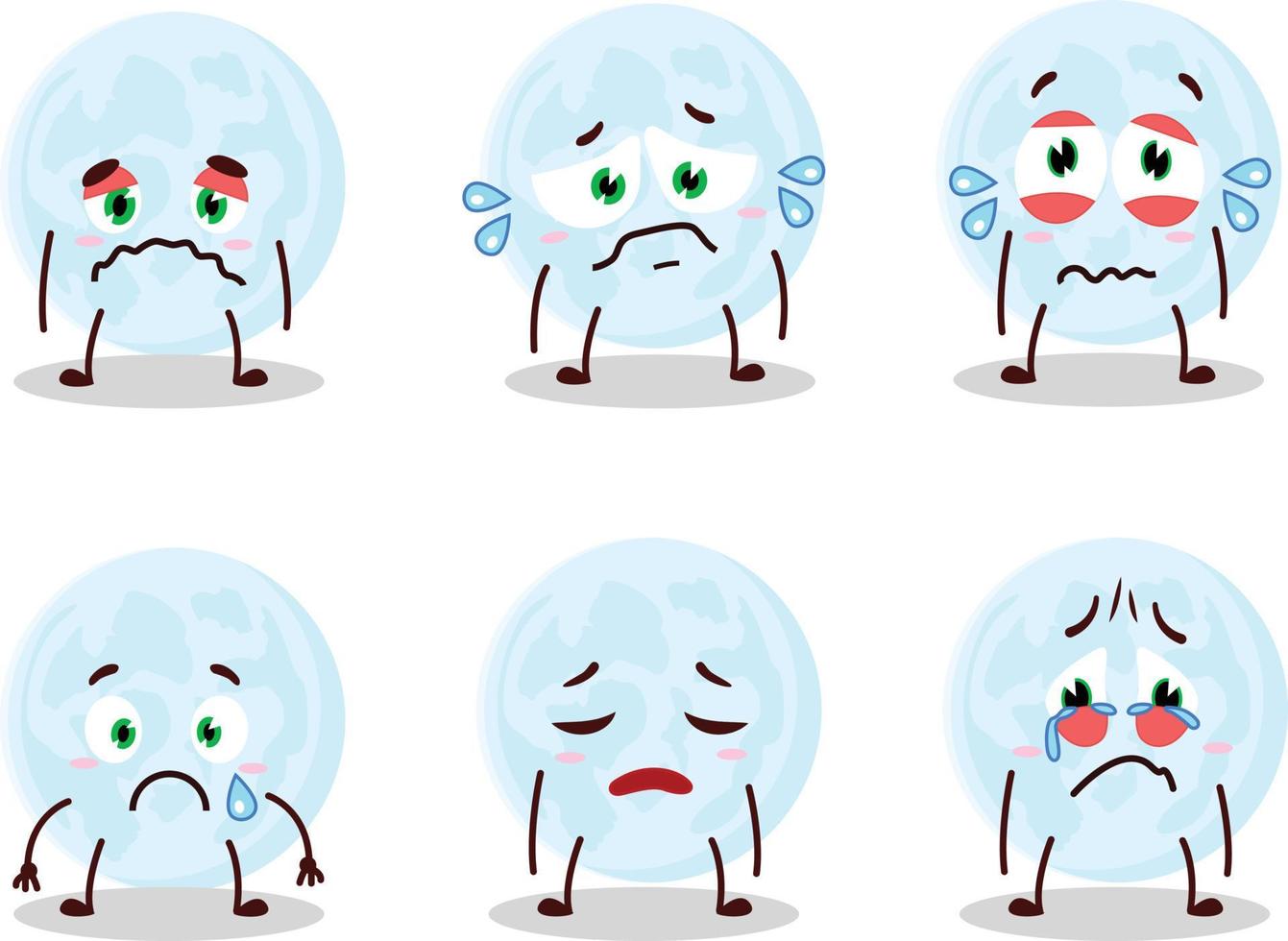 azul Luna dibujos animados personaje con triste expresión vector