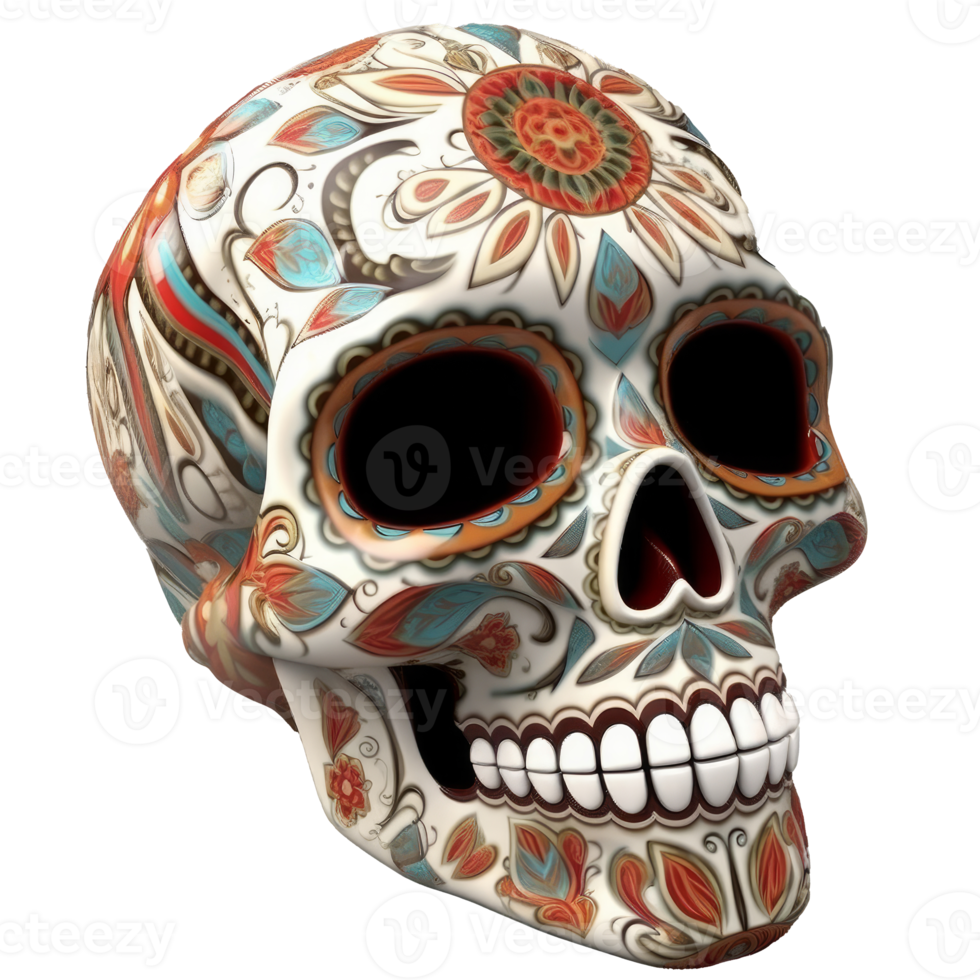 Sugar Skull in a traditional style for Dia de Los Muertos png