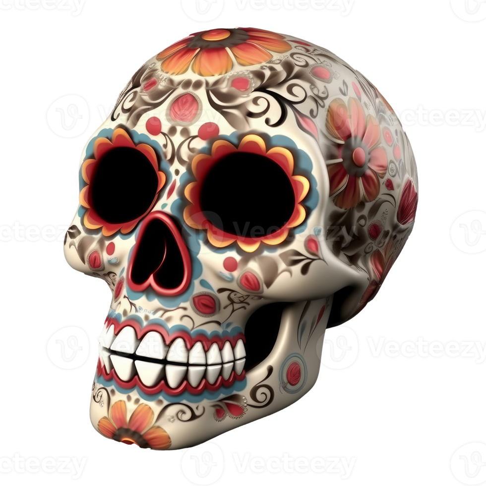 Sugar Skull in a traditional style for Dia de Los Muertos png