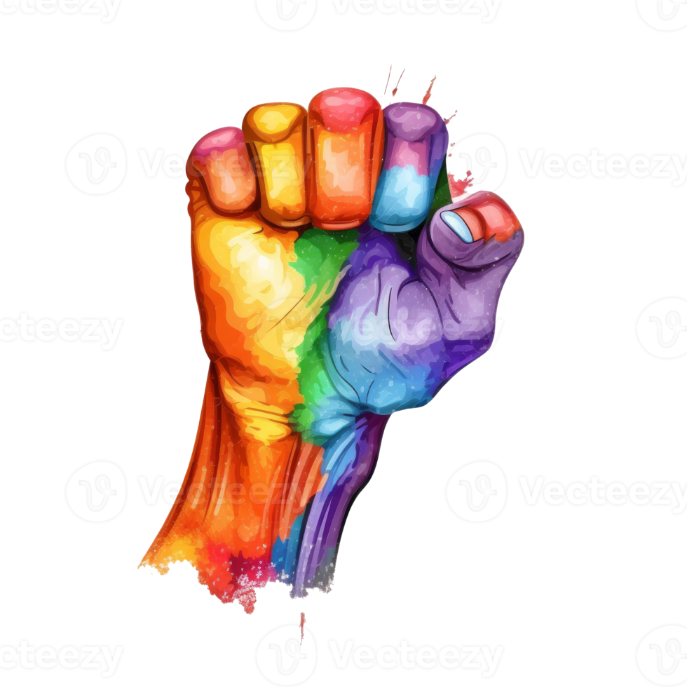 Human fist in LGBT rainbow colors. png