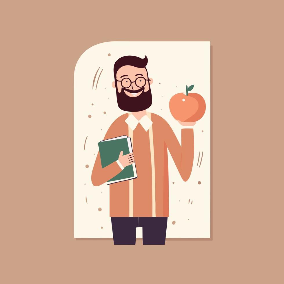 teachers day teacher man holding apple and book vector