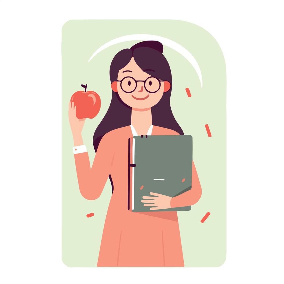 teachers day teacher woman holding apple and book vector