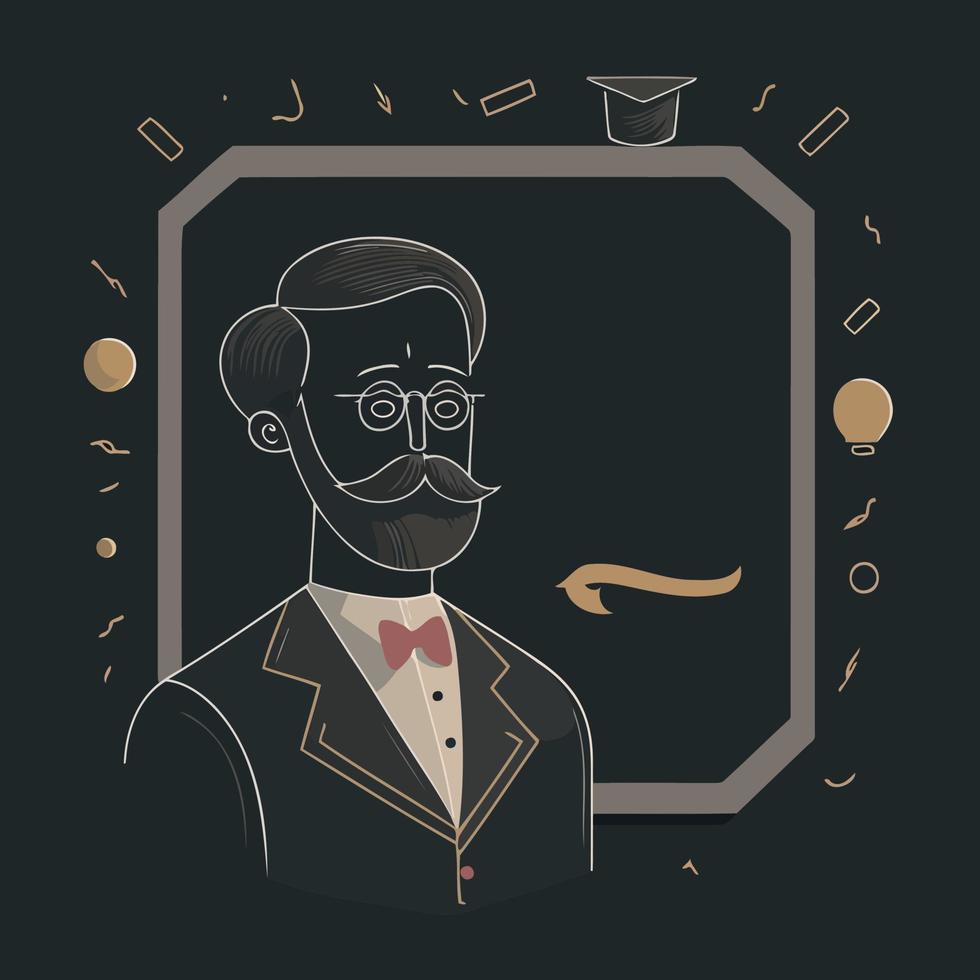 adult male teacher cartoon in a suit on a blackboard vector