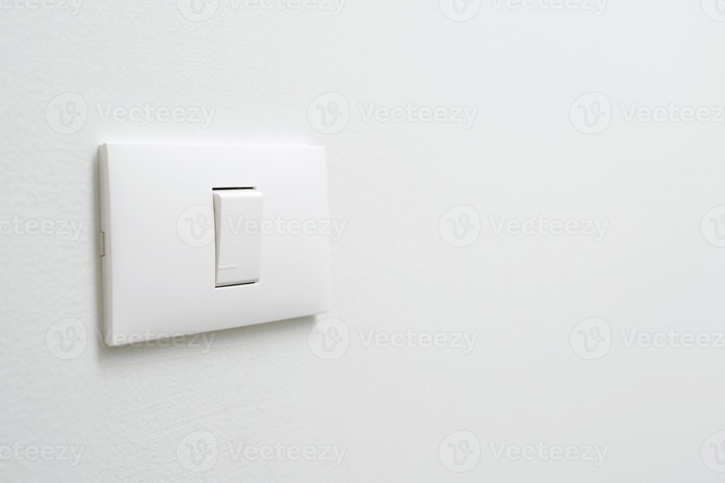 Turn off the light, close up female hand is closing the power switch. Save energy, reduce global warming. photo