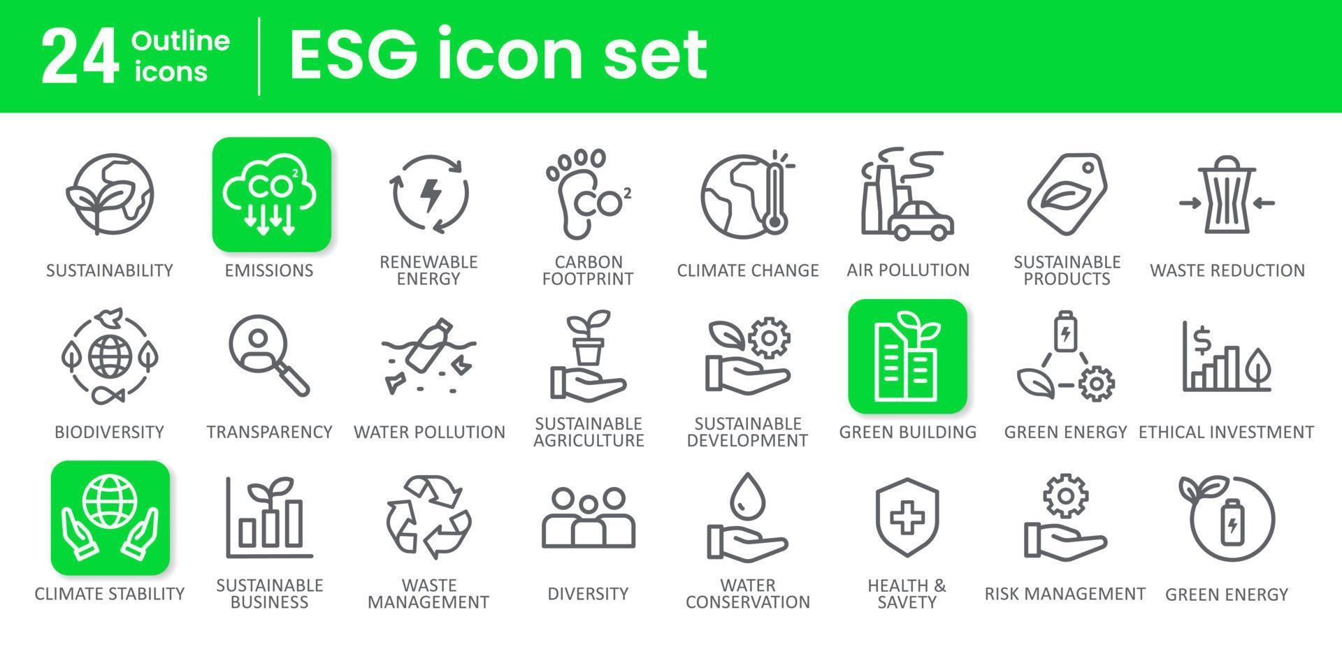 ESG Related Vector Line Icon. Environmental, Social, and Governance.