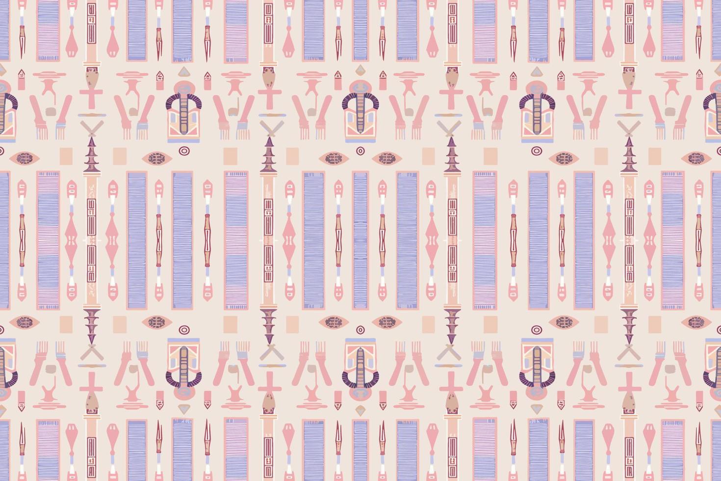 étnico ikat egipcio jeroglíficos modelo pastel color. resumen tradicional gente antiguo tribal gráfico línea florido elegante lujo Clásico retro textura textil tela étnico egipcio patrones vector