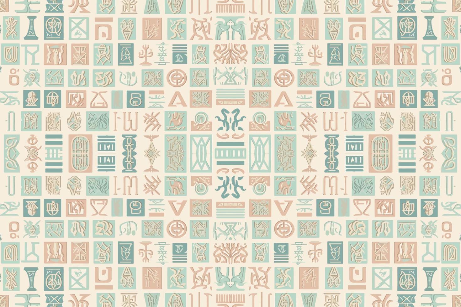 Egyptian hieroglyphs alphabet pattern pastel background. Abstract traditional folk antique tribal ethnic Egypt graphic line. Ornate elegant luxury vintage retro style for texture textile fabric tile. vector