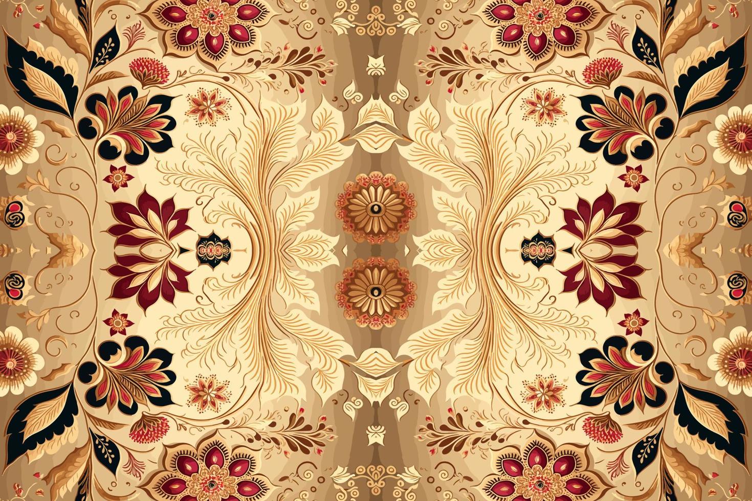 Ethnic floral seamless pattern golden background. Abstract traditional folk antique tribal graphic line. Texture textile fabric Indian patterns. Ornate elegant luxury vintage retro style. vector