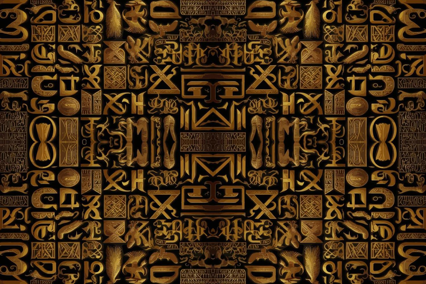 egipcio jeroglíficos alfabeto modelo dorado antecedentes. resumen tradicional gente antiguo tribal étnico Egipto gráfico línea. florido elegante lujo Clásico retro estilo para textura textil tela teja. vector